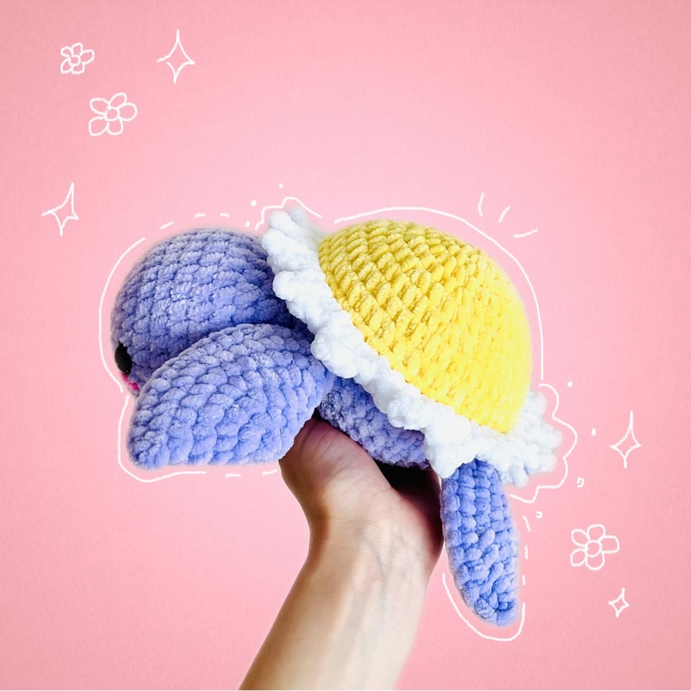 Lavender Daisy Turtle Crochet Plushie Toy
